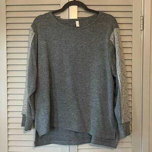 Flora Nikrooz sweatshirt XL grey lace sleeve soft